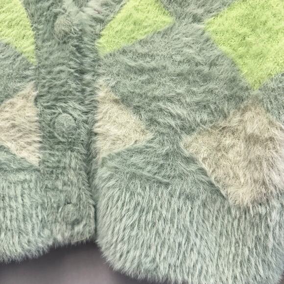 Cotton On argyle fluffy eyelash knit polo cropped cardigan in green Size Small - Picture 10 of 15